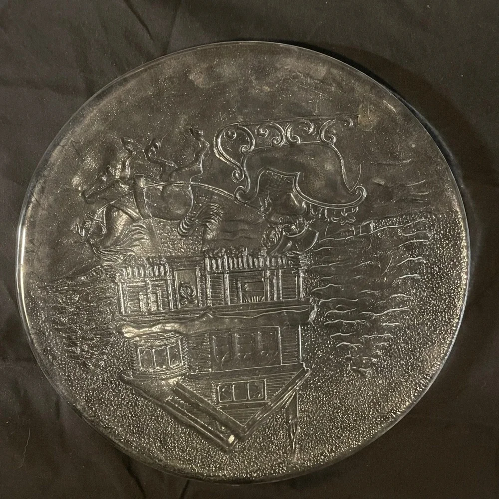 Vintage Mikasa frosted glass Christmas Holiday servingplatter horse drawn sleigh